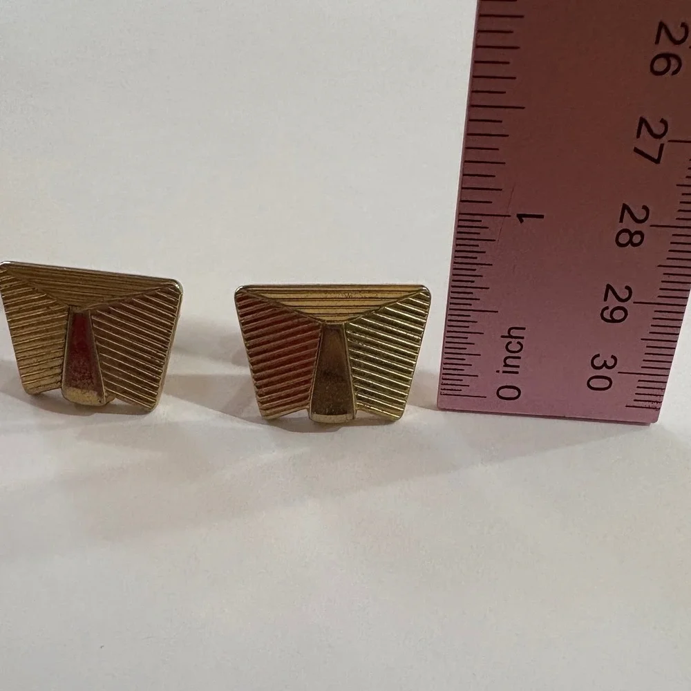 1970s Vtg Hanson‎ Gold Tone Cufflinks Textured Geometric Vintage Mens Jewelry
